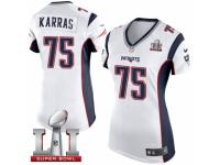 Women's Nike New England Patriots #75 Ted Karras Elite White Super Bowl LI 51 NFL Jersey