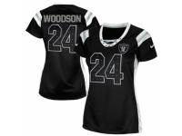 Women's Nike Oakland Raiders #24 Charles Woodson Elite Black Draft Him Shimmer NFL Jersey