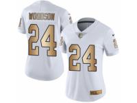 Women's Nike Oakland Raiders #24 Charles Woodson Limited White Gold Rush NFL Jersey