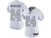 Women's Nike Oakland Raiders #24 Charles Woodson Limited White Rush NFL Jersey