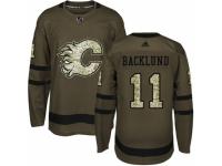 Youth Adidas Calgary Flames #11 Mikael Backlund Green Salute to Service NHL Jersey