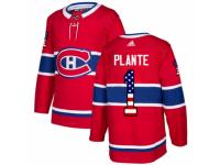 Youth Adidas Montreal Canadiens #1 Jacques Plante Red USA Flag Fashion NHL Jersey