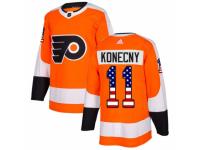 Youth Adidas Philadelphia Flyers #11 Travis Konecny Orange USA Flag Fashion NHL Jersey