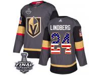 Youth Adidas Vegas Golden Knights #24 Oscar Lindberg Gray Authentic USA Flag Fashion 2018 Stanley Cup Final NHL Jersey