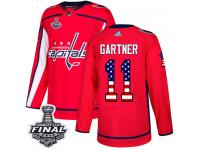Youth Adidas Washington Capitals #11 Mike Gartner Red Authentic USA Flag Fashion 2018 Stanley Cup Final NHL Jersey