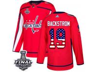Youth Adidas Washington Capitals #19 Nicklas Backstrom Red Authentic USA Flag Fashion 2018 Stanley Cup Final NHL Jersey