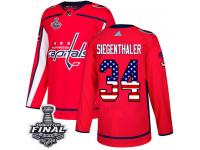 Youth Adidas Washington Capitals #34 Jonas Siegenthaler Red Authentic USA Flag Fashion 2018 Stanley Cup Final NHL Jersey