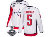 Youth Adidas Washington Capitals #5 Rod Langway White Away Authentic 2018 Stanley Cup Final NHL Jersey