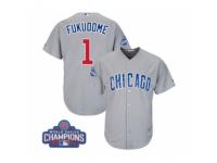 Youth Majestic Chicago Cubs #1 Kosuke Fukudome Authentic Grey Road 2016 World Series Champions Cool Base MLB Jersey