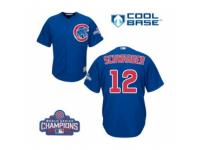 Youth Majestic Chicago Cubs #12 Kyle Schwarber Authentic Royal Blue Alternate 2016 World Series Champions Cool Base MLB Jersey