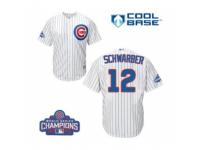 Youth Majestic Chicago Cubs #12 Kyle Schwarber Authentic White Home 2016 World Series Champions Cool Base MLB Jersey