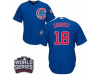 Youth Majestic Chicago Cubs #18 Ben Zobrist Authentic Royal Blue Alternate 2016 World Series Bound Cool Base MLB Jersey