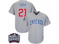 Youth Majestic Chicago Cubs #21 Sammy Sosa Authentic Grey Road 2016 World Series Bound Cool Base MLB Jersey