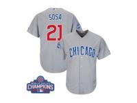 Youth Majestic Chicago Cubs #21 Sammy Sosa Authentic Grey Road 2016 World Series Champions Cool Base MLB Jersey