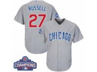 Youth Majestic Chicago Cubs #27 Addison Russell Authentic Grey Road 2016 World Series Champions Cool Base MLB Jersey