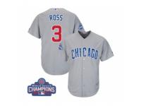 Youth Majestic Chicago Cubs #3 David Ross Authentic Grey Road 2016 World Series Champions Cool Base MLB Jersey