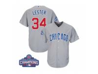 Youth Majestic Chicago Cubs #34 Jon Lester Authentic Grey Road 2016 World Series Champions Cool Base MLB Jersey