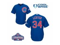 Youth Majestic Chicago Cubs #34 Jon Lester Authentic Royal Blue Alternate 2016 World Series Champions Cool Base MLB Jersey