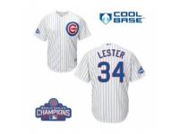 Youth Majestic Chicago Cubs #34 Jon Lester Authentic White Home 2016 World Series Champions Cool Base MLB Jersey