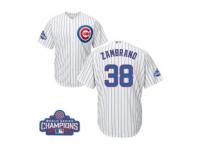 Youth Majestic Chicago Cubs #38 Carlos Zambrano Authentic White Home 2016 World Series Champions Cool Base MLB Jersey