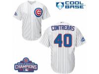 Youth Majestic Chicago Cubs #40 Willson Contreras Authentic White Home 2016 World Series Champions Cool Base MLB Jersey