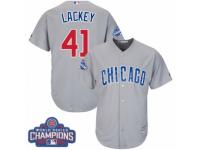 Youth Majestic Chicago Cubs #41 John Lackey Authentic Grey Road 2016 World Series Champions Cool Base MLB Jersey