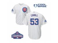 Youth Majestic Chicago Cubs #53 Trevor Cahill Authentic White Home 2016 World Series Champions Cool Base MLB Jersey