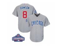 Youth Majestic Chicago Cubs #8 Andre Dawson Authentic Grey Road 2016 World Series Champions Cool Base MLB Jersey