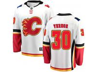 Youth NHL Calgary Flames #30 Mike Vernon Breakaway Away Jersey White