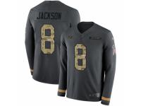 Youth Nike Baltimore Ravens #8 Lamar Jackson Limited Black Salute to Service Therma Long Sleeve NFL Jersey