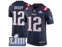 Youth Nike New England Patriots #12 Tom Brady Limited Navy Blue Rush Vapor Untouchable Super Bowl LIII Bound NFL Jersey