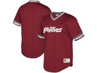 Youth Philadelphia Phillies Mitchell & Ness Burgundy Cooperstown Collection Mesh Wordmark V-Neck Jersey