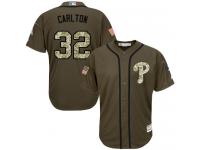 Youth Phillies #32 Steve Carlton Green Salute to Service Stitched Baseball Jersey
