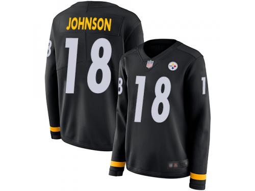 #18 Limited Diontae Johnson Black Football Women's Jersey Pittsburgh Steelers Therma Long Sleeve