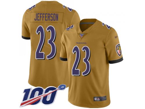 #23 Limited Tony Jefferson Gold Football Men's Jersey Baltimore Ravens Inverted Legend 100th Season