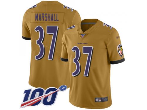 #37 Limited Iman Marshall Gold Football Men's Jersey Baltimore Ravens Inverted Legend 100th Season