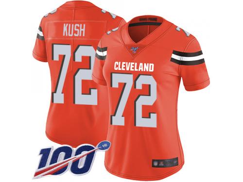 #72 Limited Eric Kush Orange Football Alternate Women's Jersey Cleveland Browns Vapor Untouchable 100th Season