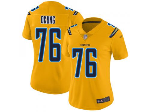 #76 Limited Russell Okung Gold Football Women's Jersey Los Angeles Chargers Inverted Legend