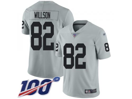 #82 Limited Luke Willson Silver Football Men's Jersey Oakland Raiders Inverted Legend 100th Season