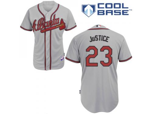 Grey David Justice Men #23 Majestic MLB Atlanta Braves Cool Base Road Jersey
