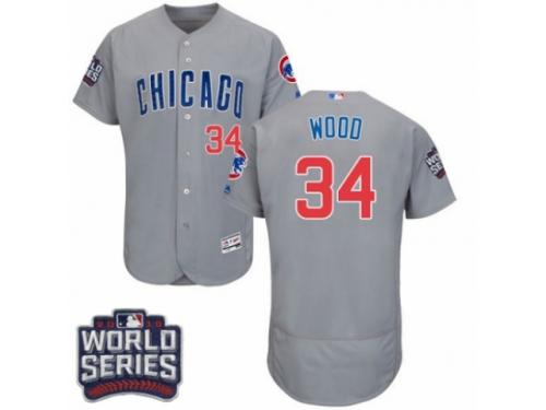 Men Majestic Chicago Cubs #34 Kerry Wood Grey 2016 World Series Bound Flexbase Authentic Collection MLB Jersey