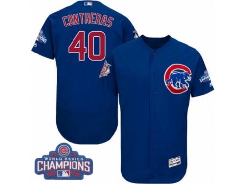 Men Majestic Chicago Cubs #40 Willson Contreras Royal Blue Alternate 2016 World Series Champions Flexbase Authentic Collection MLB Jersey