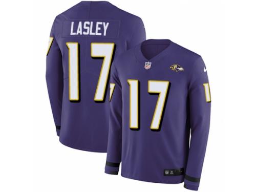 Men Nike Baltimore Ravens #17 Jordan Lasley Limited Purple Therma Long Sleeve NFL Jersey