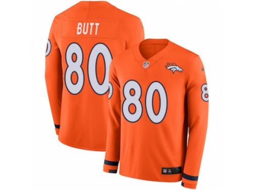 Men Nike Denver Broncos #80 Jake Butt Limited Orange Therma Long Sleeve NFL Jersey