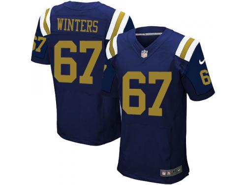 Men Nike NFL New York Jets #67 Brian Winters Authentic Elite Navy Blue Jersey