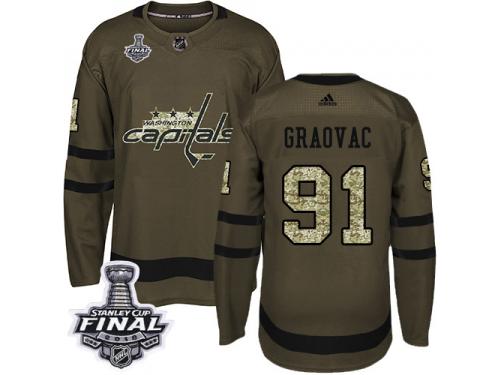 Men's Adidas Washington Capitals #91 Tyler Graovac Green Authentic Salute to Service 2018 Stanley Cup Final NHL Jersey
