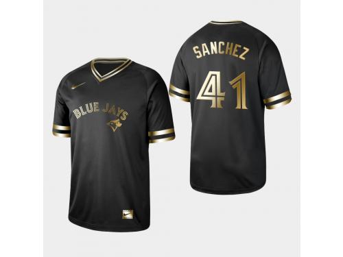 Men's Blue Jays 2019 Black Golden Edition Aaron Sanchez V-Neck Stitched Jersey