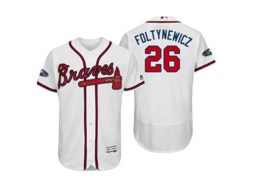 Men's Braves 2018 Postseason White Mike Foltynewicz Flex Base Home Jersey