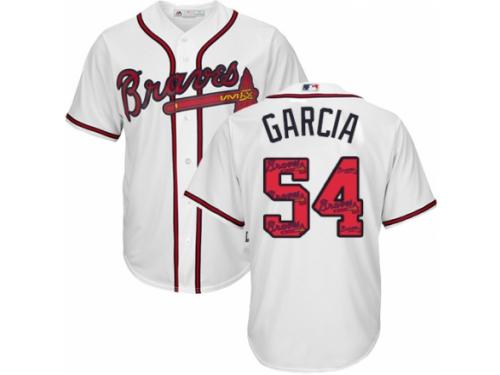 Men's Majestic Atlanta Braves #54 Jamie Garcia White Team Logo Fashion Cool Base MLB Jersey
