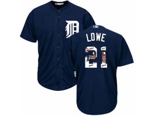 Men's Majestic Detroit Tigers #21 Mark Lowe Navy Blue Team Logo Fashion Cool Base MLB Jersey